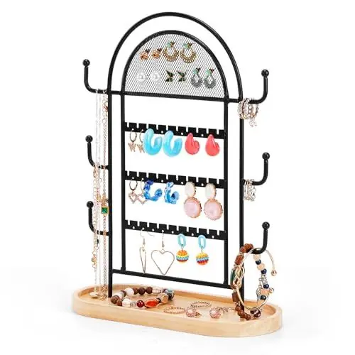 Produktbild: Fenghome Schmuckständer, Schmuckaufbewahrung Mehrschichtige Schmuckhalter Ohrring Aufbewahrung Ohrringständer Kettenhalter Ringständer für Ringe Ohrringe Armbänder Uhren und Accessoires (Schwarz)