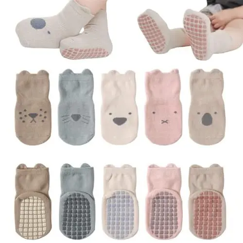 Produktbild: Fenglin-joy Rutschfeste Socken für Baby,5 Paar Kinder Anti Rutsch Socken,Kleinkind Socken Baby,Baby Socken Baumwolle for Babies Toddlers and Kids(1-3 Jahre alt)