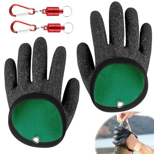 Produktbild: FENGQ 2 Stück wasserdichte Angelhandschuhe, Angelhandschuhe Raubfisch Stichfeste Bissfest mit Anti Schnitt Magnetverschluss für Den Sicheren Umgang mit Hecht Wels