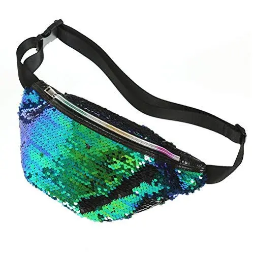 Produktbild: Fenical Gürteltaschen Pailletten Meerjungfrau Gürteltasche Glitzer Diebstahlschutz Brusttasche für Frauen Mädchen Grün & Schwarz