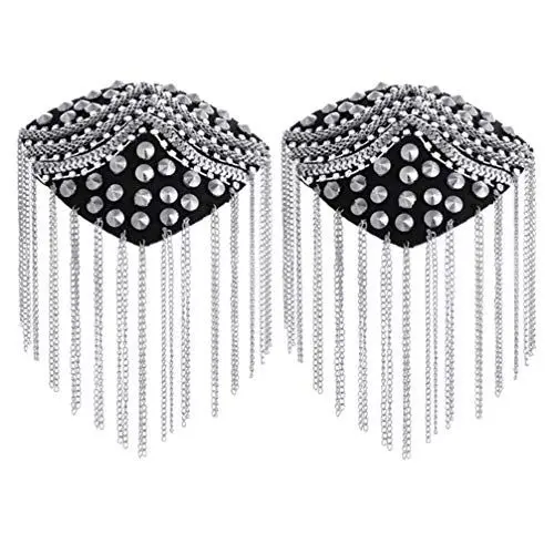 Produktbild: Fenical Schulterklappe Quaste Niet Schulter Brosche Halloween Schulterklappen Kostüm Punk Cosplay Epauletten für Frauen Männer 1 Paar - Silber