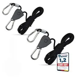 Produktbild: FENITEC 4X Seilratsche mit Haken Tragkraft 68kg 2,4m stufenlos einstellbare Seilzug mit Ratsche Grow Lampen Aufhängung Seilspanner Sonnensegel Befestigung Seil Ratsche Sturmband Vorzelt Spanner
