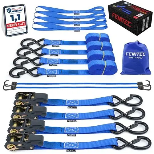 Produktbild: FENITEC Spanngurte mit Ratsche und Haken - 2000kg Bruchlast 5m 25mm - EN12195-2 Zurrgurte mit ratsche Motorrad Spanngurte zur Ladungssicherung Umzüge LKW Quad