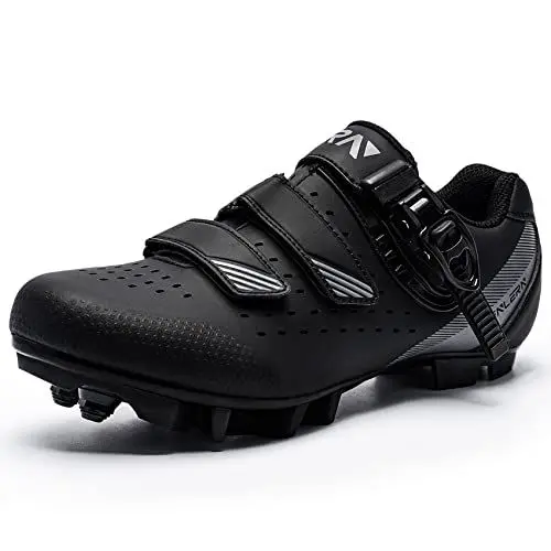 Produktbild: Fenlern MTB Schuhe Herren Harte Sohle Fahrradschuhe Mountainbike Schuhe Radschuhe 2 Loch Cleat System mit Schnalle(Grau,43 EU)