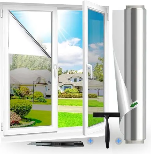 Produktbild: Fensfolie Silber(30X200cm)| UV-Schutz Sonnenschutzfolie Fenster innen oder außen | Fensterfolie Sonnenschutz Rückstandslose | Thermofolie Fenster Gegen Hitze | Spiegelfolie Sichtschutz