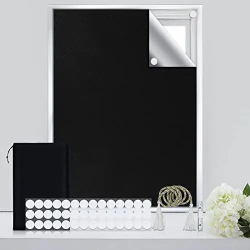 Produktbild: Fenster Verdunklungsstoff, 145 x 200 cm Verdunklungsvorhang Ohne Bohren Sonnenschutz Folie mit Thermobeschichtung für Reise Verdunkelungsrollo Velux Dachfenster inkl Klettband Selbstklebend