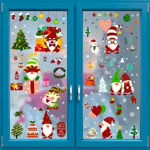 Produktbild: Fensterbilder Weihnachten, 150 Stück 9 Blätter PVC Fensteraufkleber Fensterdeko für Kinderzimmer Glas Türen Schaufenster Vitrinen Deko