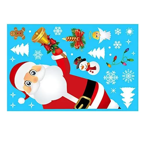 Produktbild: Fensterbilder Weihnachten Selbstklebend Fensterdeko Weihnachten Aufkleber mit Schneeflocken Weihnachtsmann Elch Statisch Haftende PVC Aufkleber Winter als Deko für Türen Vitrinen und Fenstern (A19)