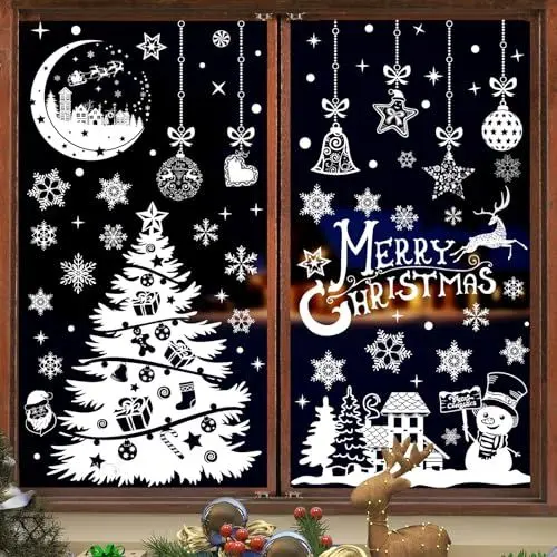 Produktbild: Fensterbilder Weihnachten Selbstklebend Schneeflocken Fensterdeko 202PCS - Nepfaivy Wiederverwendbare Statische Weihnachtsfensterbilder, Winter Fenstersticker Schneeflocken Fensteraufkleber Deko