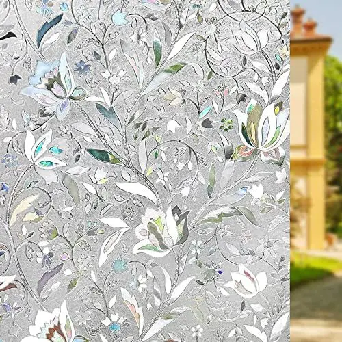 Produktbild: Fensterfolie Blickdicht Selbstklebend 3D Tulpe Regenbogen Fensterfolie 44.5x200cm Sichtschutz Glasfolie Dekorfolie UV Sonnenschutz Sichtschutzfolie Fenster Bunt für Büro Wohnzimmer Klebefolie Fenster