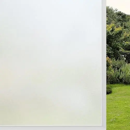 Produktbild: Fensterfolie Blickdicht von aussen Klebefolie Sichtschutz Milchglasfolie Selbstklebend Sonnenschutz Statisch Haftende UV-Schutz Folie für Zuhause Büro Wohnzimme Badezimmer (Matt, 45 x 200cm)