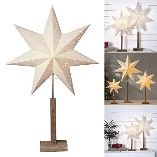 Produktbild: Fensterstern mit Beleuchtung | Weihnachtsdeko Fenster Beleuchtet| Weihnachtsdeko Innen | Papierstern beleuchtet | Weihnachtslampe| Weihnachtsstern beleuchtet stehend | Standleuchte Stern Weihnachten