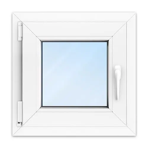 Produktbild: FENSTERVERSAND - Kellerfenster, Kunststofffenster Weiß - 2-fach Verglasung mit Klarglas - Dreh- & Kippfenster, hochwertig isoliertes Fenster 50x50 - DIN links - BxH: 500x500 mm, 70 mm Profil