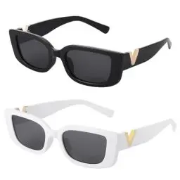 Produktbild: Fentar 2 Stück Vintage Sonnenbrille, UV 400 Schutz Sonnenbrille Damen, Rave Sonnenbrille Party Sonnenbrille Trend sachen, Stilvoll Retro Sonnenbrillen Set für Damen Mädchen Teens (Weiß, Schwarz)