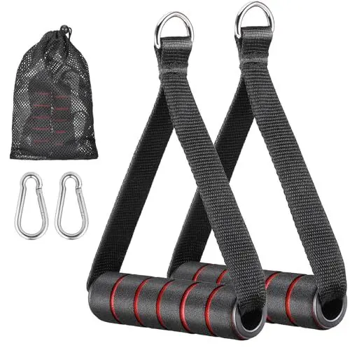 Produktbild: Fentar 2stk Kabelzug Griffe, Ergonomisch Fitness Griffe für Fitnessbänder oder Klimmzug Bänder, rutschfest Klimmzug Griffe, Gym Zubehör, Seilzug Griffe mit 2 Schnallen für Seilzug Trizeps Übung