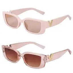Produktbild: Fentar 2stk Vintage Sonnenbrille, UV 400 Schutz Sonnenbrille Damen, Rave Sonnenbrille Party Sonnenbrille Trend sachen, Stilvoll Retro Sonnenbrillen Set für Damen Mädchen Teens(Creme-rosa, Hellbraune)