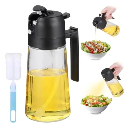 Produktbild: Fentar Öl Sprühflasche, 2 in 1 Ölsprüher mit Rutschfestem Griff, 470ml Ölflasche Olivenöl Spray, Verdicktes Glas Ölspender, Vielseitig Öl Sprühflasche zum Kochen Heißluftfritteuse Backen Sala Machen