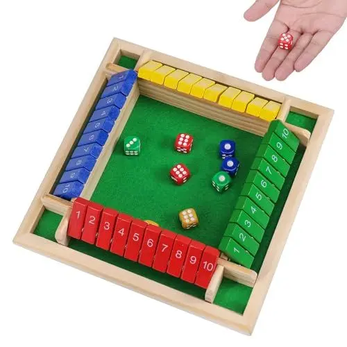 Produktbild: Fentar Würfelspiel Holz, Bildungs Shut The Box 4 Spieler, Hochwertig Holz Spiele, Bunt Tabletop Taktikspiel mit 8 Würfel, Würfelspiele für Erwachsene & Kind, Mathe Klappbrett Spiel für Familie
