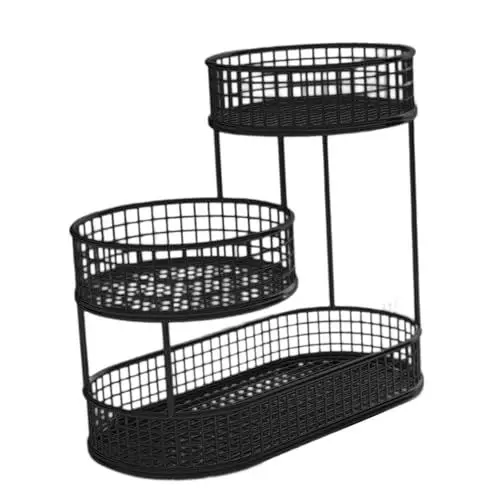 Produktbild: Fenteer Obstkorb mit 3 Ebenen, Obstschale, Obstschalenhalter, Küchenarbeitsplattenregal, Obsthalter, Organizer für Zwiebeln und Bauernhaus, Schwarz