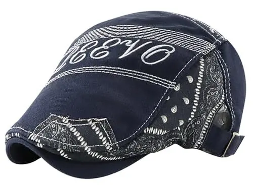 Produktbild: FEOYA Herren Schirmmütze Schiebermützen Flat Cap Baskenmütze Barett Gatsby Newsboy Cap Irisch Baumwolle Flatcap für Herren Mann Kappe Klassisch Flachkappe Spitzenkappe 02 Dunkelblau