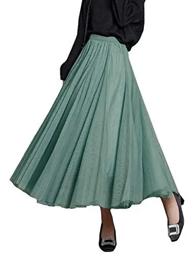Produktbild: FEOYA Tüllrock A Linie Elastischer Hoher Bund Midirock Damen Mesh Großer Saum Langer Rock Elegant Unterrock