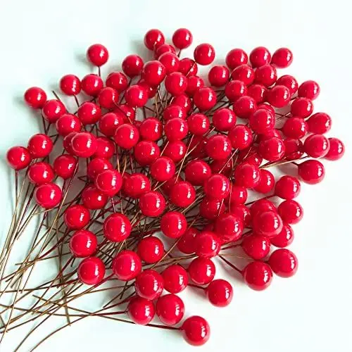 Produktbild: FEPITO 150 pcs Mini Rot Holly Beeren Weihnachten Dekoration Weihnachtskranz Dekoration Künstliche Holly Berry zum Basteln Geschenken Dekoration Künstliche Blumen Bastelmaterial