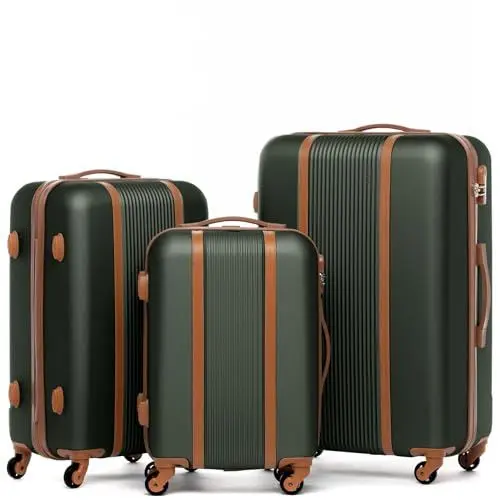Produktbild: FERGÉ Kofferset 3 teilig Hartschale Milano Reisekoffer Trolley-Set (Handgepäck, L, XL) 3er Set Hartschalenkoffer Roll-Koffer 4 Rollen 100% ABS grün