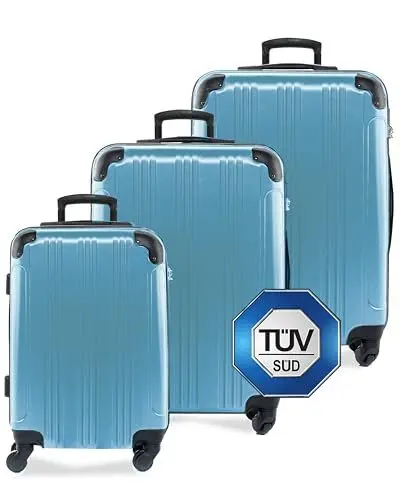 Produktbild: FERGÉ Kofferset 3 teilig Hartschale QUÉBEC Reisekoffer Trolley-Set (Handgepäck, L, XL) 3er Set Hartschalenkoffer Roll-Koffer 4 Rollen 100% ABS blau