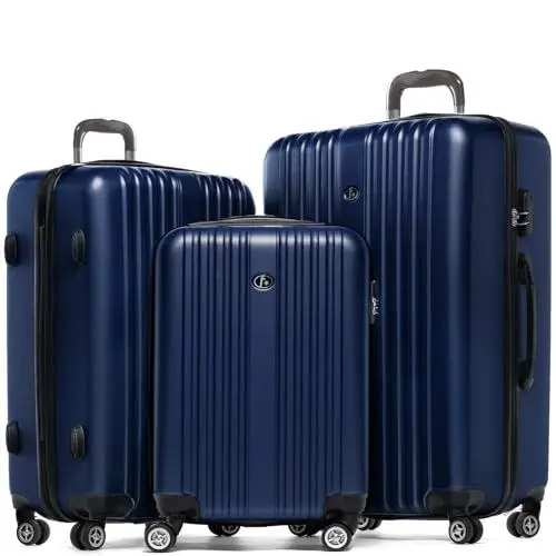 Produktbild: FERGÉ Kofferset 3 teilig Hartschale Toulouse Reisekoffer Trolley-Set (Handgepäck, L, XL) 3er Set Hartschalenkoffer Roll-Koffer 4 Rollen 100% ABS blau
