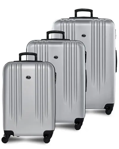Produktbild: FERGÉ Kofferset Hartschale 3-teilig Marseille Trolley-Set - Handgepäck 55 cm, L und XL 3er Set Hartschalenkoffer Roll-Koffer 4 Rollen 100% ABS Silber