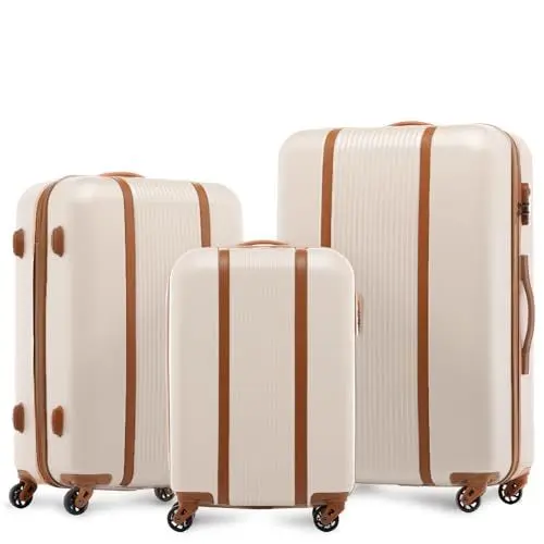 Produktbild: FERGÉ Kofferset 3 teilig Hartschale Milano Reisekoffer Trolley-Set (Handgepäck, L, XL) 3er Set Hartschalenkoffer Roll-Koffer 4 Rollen 100% ABS beige