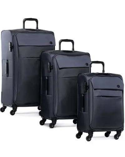 Produktbild: FERGÉ Kofferset Weichschale 3 teilig leicht Calais Reisekoffer Trolley-Set (Handgepäck, L, XL) 3er Set Stoff-Koffer Roll-Koffer 4 Rollen Stretch-Flex blau