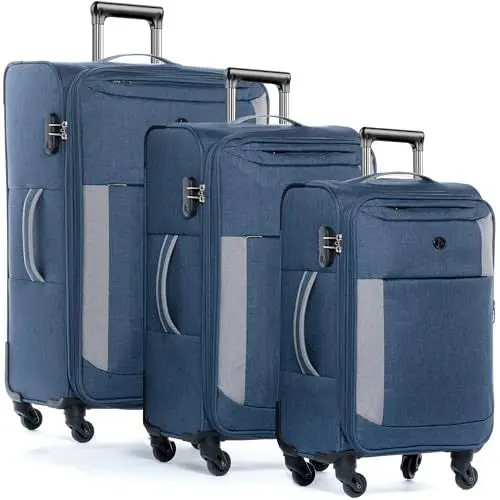 Produktbild: FERGÉ Kofferset Weichschale 3 teilig leicht erweiterbar Saint-Tropez Reisekoffer Trolley-Set (Handgepäck, L, XL) 3er Set Stoff-Koffer Roll-Koffer 4 Rollen Stretch-Flex grau