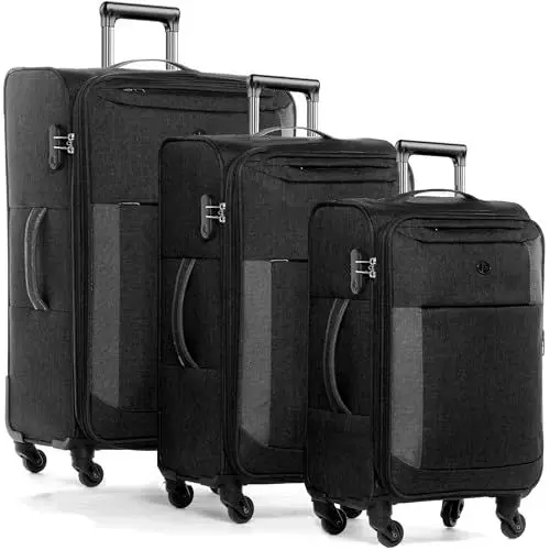 Produktbild: FERGÉ Kofferset Weichschale 3 teilig leicht erweiterbar Saint-Tropez Reisekoffer Trolley-Set (Handgepäck, L, XL) 3er Set Stoff-Koffer Roll-Koffer 4 Rollen Stretch-Flex schwarz