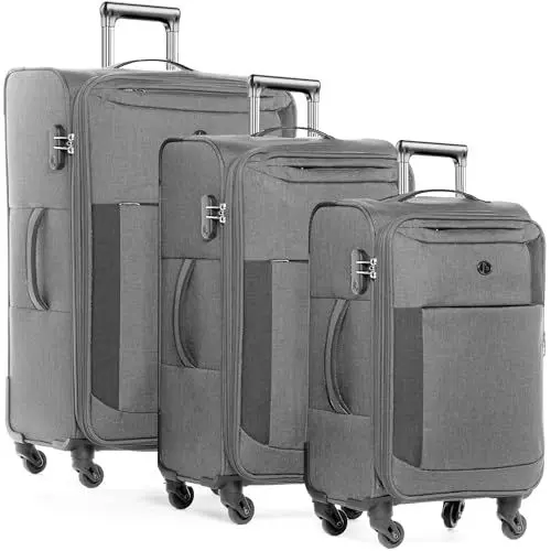 Produktbild: FERGÉ Kofferset Weichschale 3 teilig leicht erweiterbar Saint-Tropez Reisekoffer Trolley-Set (Handgepäck, L, XL) 3er Set Stoff-Koffer Roll-Koffer 4 Rollen Stretch-Flex grau