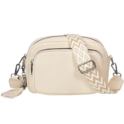 Produktbild: ferlord Umhängetasche Damen Leder, Bauchtasche Damen Stylisch Crossbody Bag Damen mit 3 Fächern, Klein PU Leder Handtasche Damen Umhängetasche mit Breitem Schultergurt Elegante
