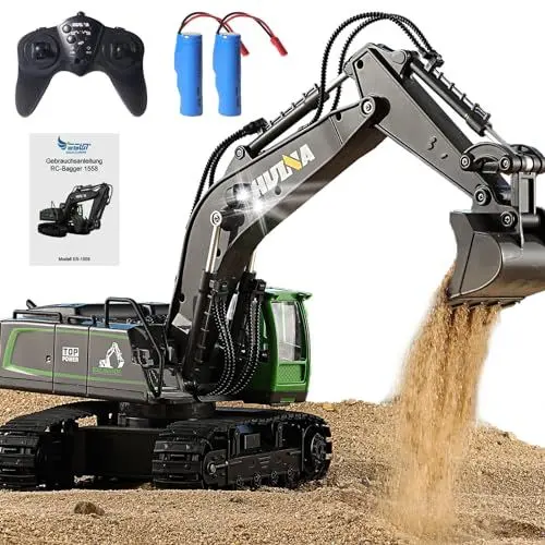 Produktbild: Bagger für Kinder, Bagger mit Fernbedienung, 1:18, RC Bagger, 11 Kanäle, mit Schaufel aus Metall und LED-Licht, Spielzeug für Jungen 4 5 6 7 8+ Jahre, Geschenk zum Geburtstag für Kinder