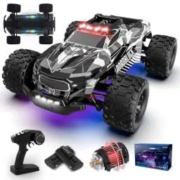 Produktbild: Ferngesteuertes Auto, 1/14 RC Auto mit 7 Farben Lichtern, 40KM/H Monstertruck Rc Truck, 2.4GHz Rc Auto Offroad mit Zwei Batterien, 4WD Wasserdichter RTR All Terrain, Rc Buggy für Kinder Erwachsene