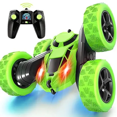 Produktbild: Ferngesteuertes Auto, 90 Min Spielzeit, 2.4Ghz Doppelseitig 360° drehbare RC Stunt Crawler mit Scheinwerfern, 4WD Off Road Drift RC Auto Spielzeug Geschenke für Jungen 6-12 Grün