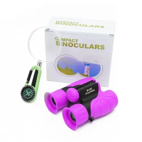 Produktbild: Fernglas für Kinder, 8x21 Vergrößerung Fernglas Kinder, HD Feldstecher mit Kompass & Vergrößerungsglas für Vogelbeobachtungn, Wandern, Camping, Kind Geschenke für Jungen und Mädchen (Lila)