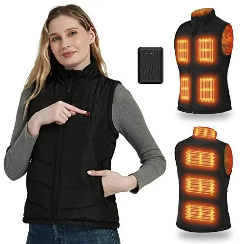 Produktbild: FERNIDA Beheizte Weste für Damen, Schmal Geschnittene Beheizbare Damen Weste mit Akku, Winter Warm Draussen USB Aufladung Elektrische Heizweste mit 8 Beheizte Zonen,L