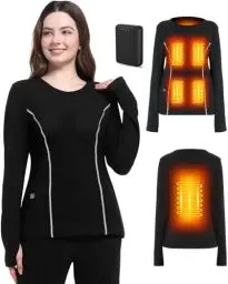 Produktbild: FERNIDA Damen Beheizte Thermo Oberteile, Beheizbare Langärmeliges T-Shirt mit 10000mAh Batterie, Thermo Basisschicht Oberhemd für Joggen, Skifahren, Radfahren, Angeln, Motorrad, S