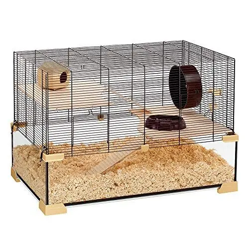 Produktbild: Ferplast Käfig für Hamster oder Mäuse Karat 80 Kleine Nagetiere, Zwei Ebenen mit Zubehör, aus Glas und Metallgitter