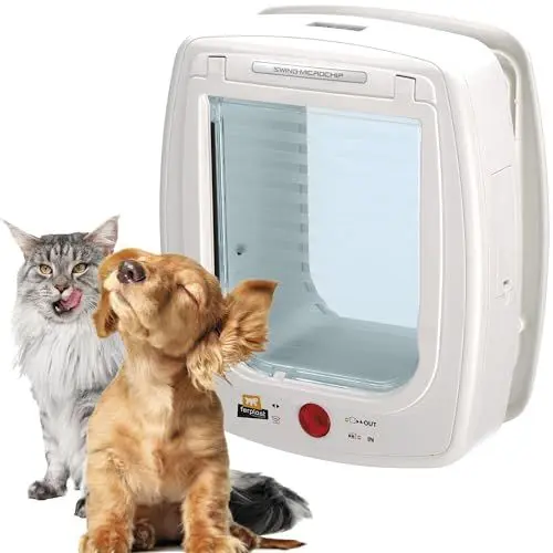 Produktbild: Ferplast Katzenklappe mit chiperkennung, hundeklappe kleine Hunde, 4-Wege Katzentür, mit Schutz vor Zugluft, inkl. Katzenhalsband mit Mikrochip, SWING MICROCHIP Mittel,Mikrochip haustierklappe, Weiß