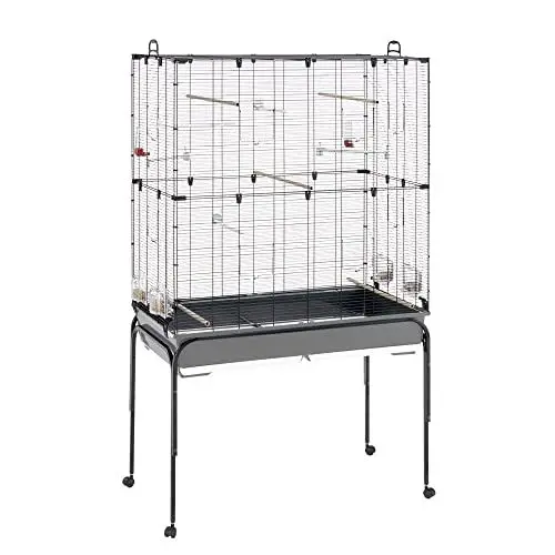 Produktbild: Ferplast Vogelkäfig Vogelvoliere Wellensittich Käfig Exotenkäfig, inkl. Stand mit Rädern, Vogel-Futternapf, Vogel-Sitzstangen, Schwarz, 100 x 53 x h172 cm