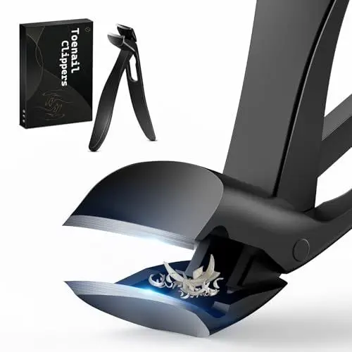 Produktbild: FERYES Zehennagelknipser mit abgewinkeltem Kopf, langer Griff, für Senioren, große breite Backe, mit Auffangvorrichtung für dicke Nägel, einfacheres Schneiden, ergonomisches Design, Schwarz