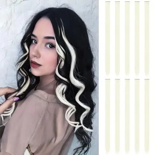 Produktbild: FESHFEN Farbige Haarverlängerung, 10 PCS Blond Haarteil für Damen Synthetik Party Highlight Bunte Glatte Haarverlängerungen Clip in Haarteil für Frauen, 55cm