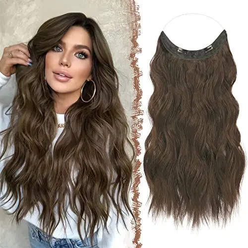 Produktbild: FESHFEN Secrets Hair Extensions Lange Gewellt Kastanie Braun Haarverlängerung Invisible Secret Haarextension Synthetik Haare Unsichtbarem Haarteile für Frauen 40 cm