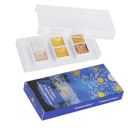 Produktbild: Festes Aquarellfarben-Set, Perlglanzfarben, 6 Metallpigmentfarben, Maniküre, Starlight-Verpackung, Aquarell-Ölfarbe, Feste Farbe für Aquarell-Ölgemälde, Farben