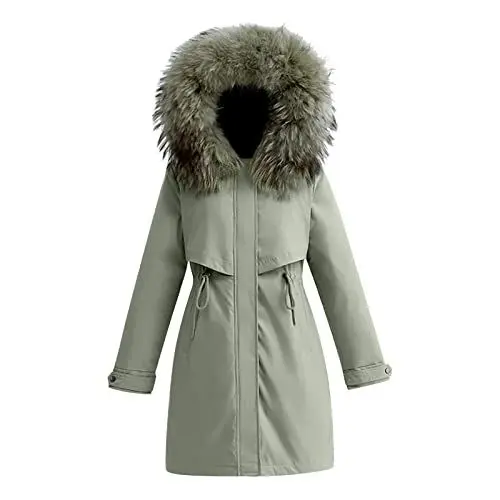 Produktbild: Festival Must Haves Damen Winterjacke Große Größen Damen Farbe Daunenmantel Mit Kapuze Reißverschluss Warm Verdicken Jacken Mantel Mit Taschen Gürtel Taille Mode Mantel Ski Pullover Für Damen